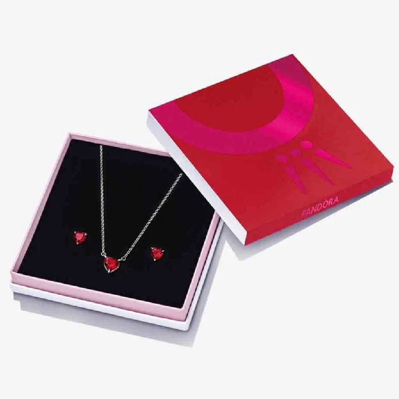 Women's Christmas necklaces-PANDORA : Sparkling Red Heart Gift Set