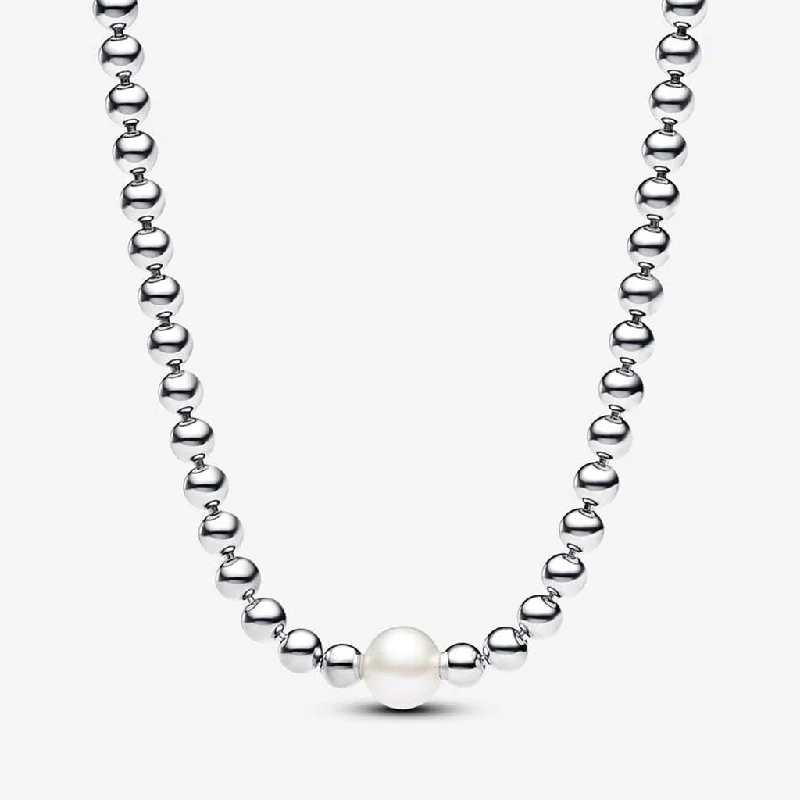 Women's art deco necklaces-PANDORA : Treated Freshwater Cultured Pearl & Beads Collier Necklace - Sterling Silver