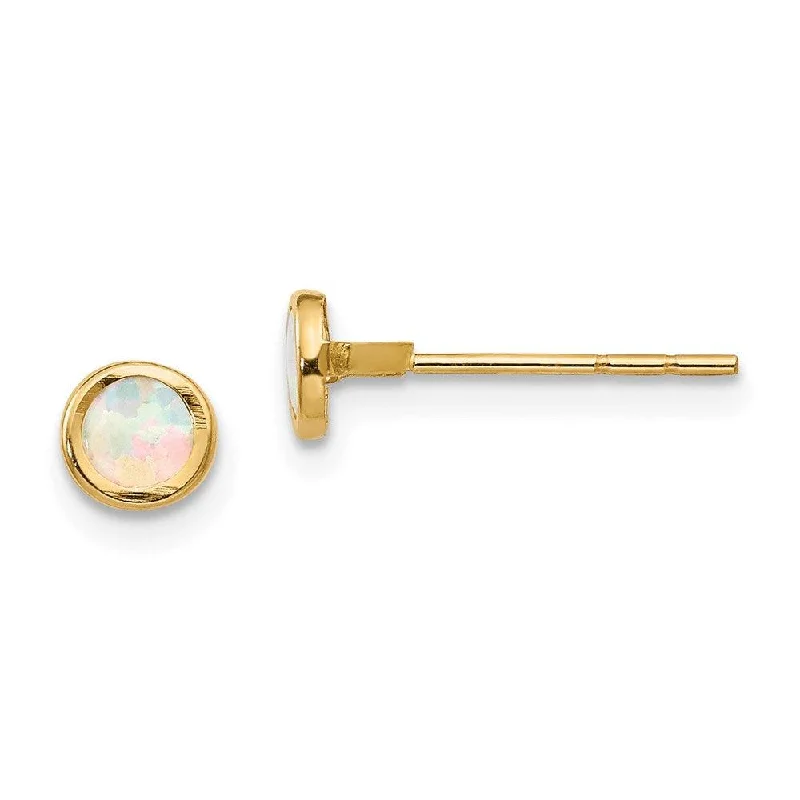 Minimalist women's earrings-Madi K Kid's 14K  Polished Lab Created Opal Bezel Post Earrings