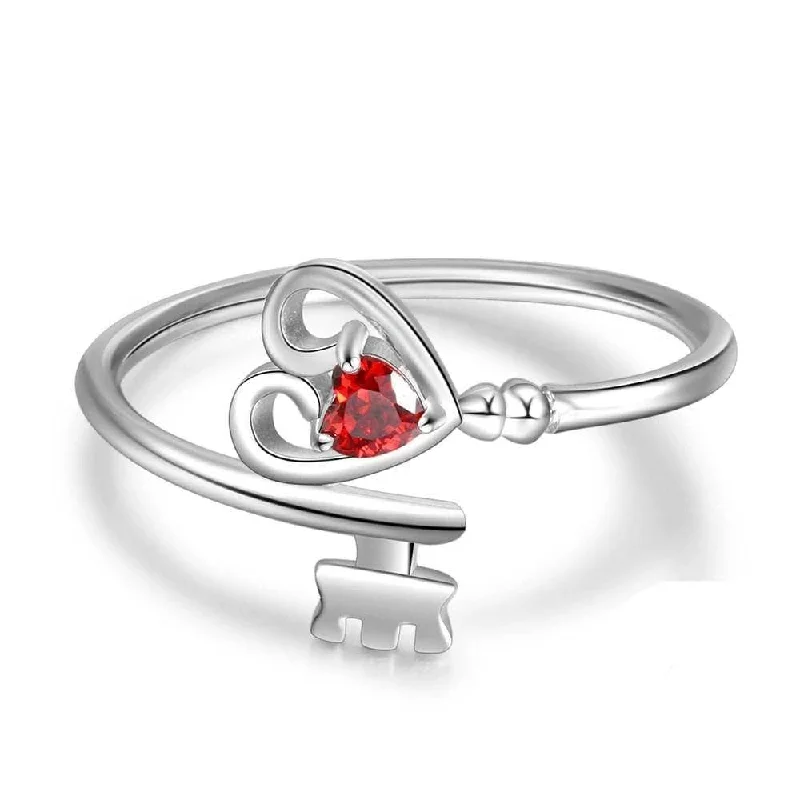 Women's everyday rings-Custom Made Key To My Heart Birthstone Ring