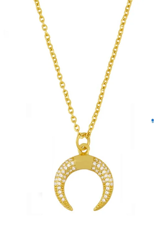 Luxury women's necklaces-18K Gold Multi Cz Crescent Moon Necklace