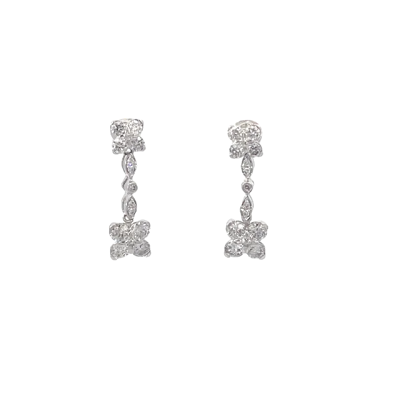 Women's luxury gift earrings-White Gold Diamond Drop Earrings