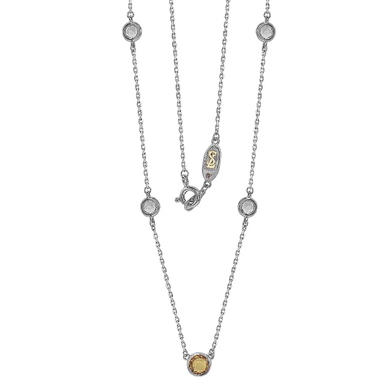 Luxury women's necklaces-Suzy Levian Yellow Sapphire & Diamond Accent (1.50cttw) White Sterling Silver 5 Stone Station Necklace