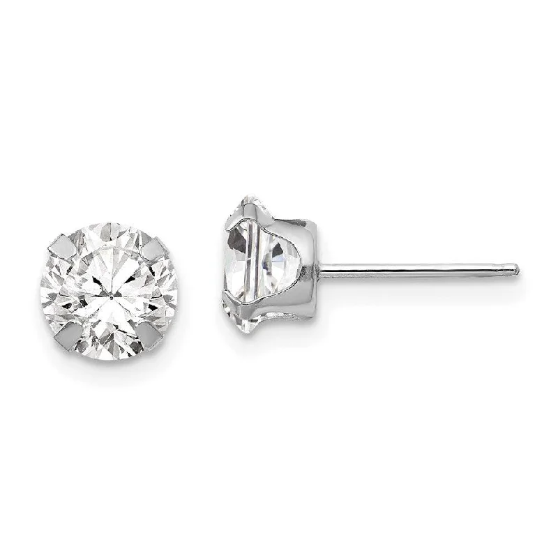 Women's leather earrings-Madi K Kid's 14k White Gold  6.5mm CZ Post Earrings