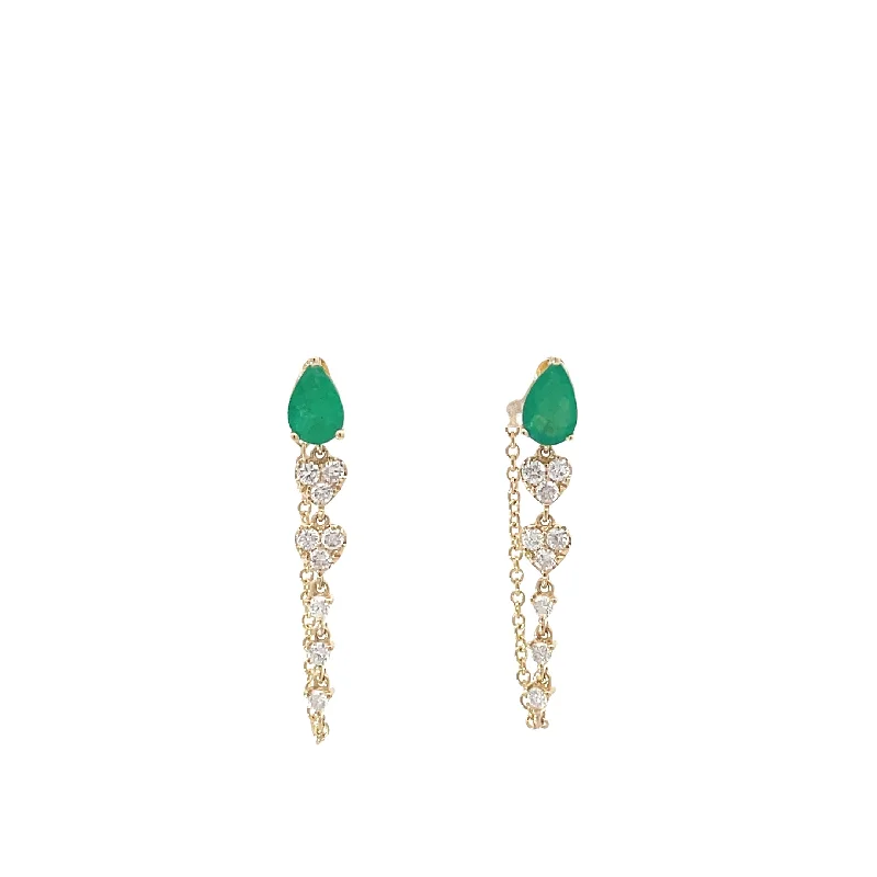 Women's diamond earrings-Diamond Emerald Drop Earrings