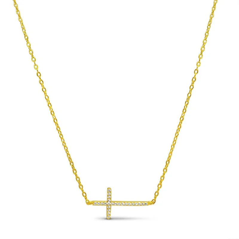 Women's unique necklaces-Stia : Pavé Sideways Cross in Gold