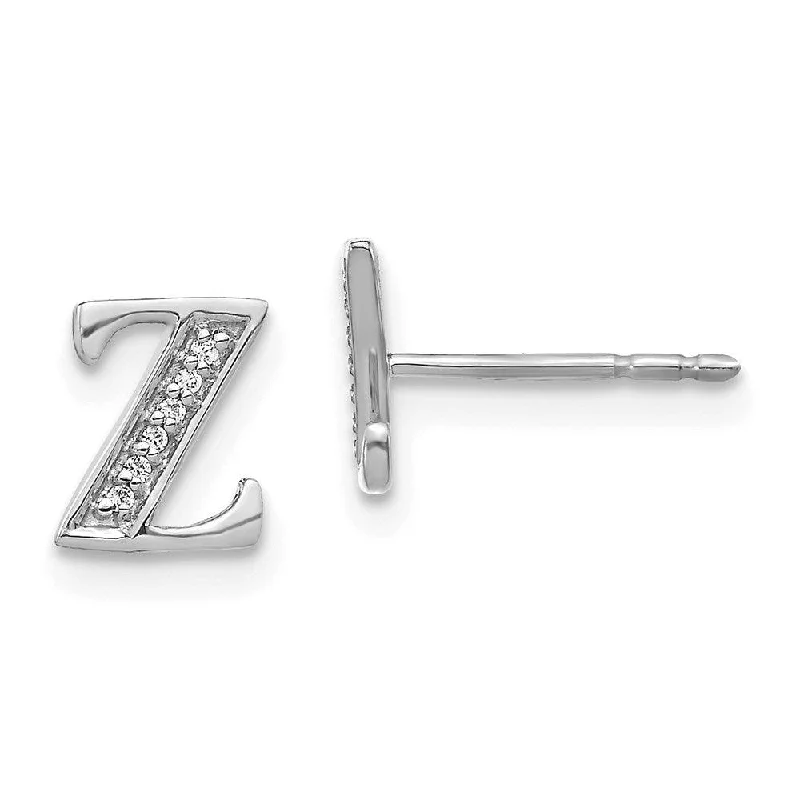 Women's art deco earrings-14k White Gold Diamond Initial Z Earrings