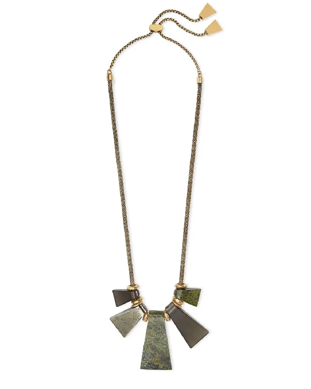 Women's zodiac necklaces-Rhodes Statement Necklace In Vintage Gold Olive Mix