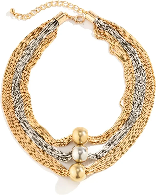 Women's choker necklaces-18K Tri Color Gold Multi Link Layer Statement Necklace