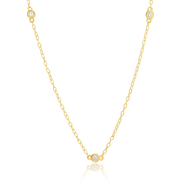 Women's titanium necklaces-14k Yellow Gold Station 2mm Round Diamond Necklace