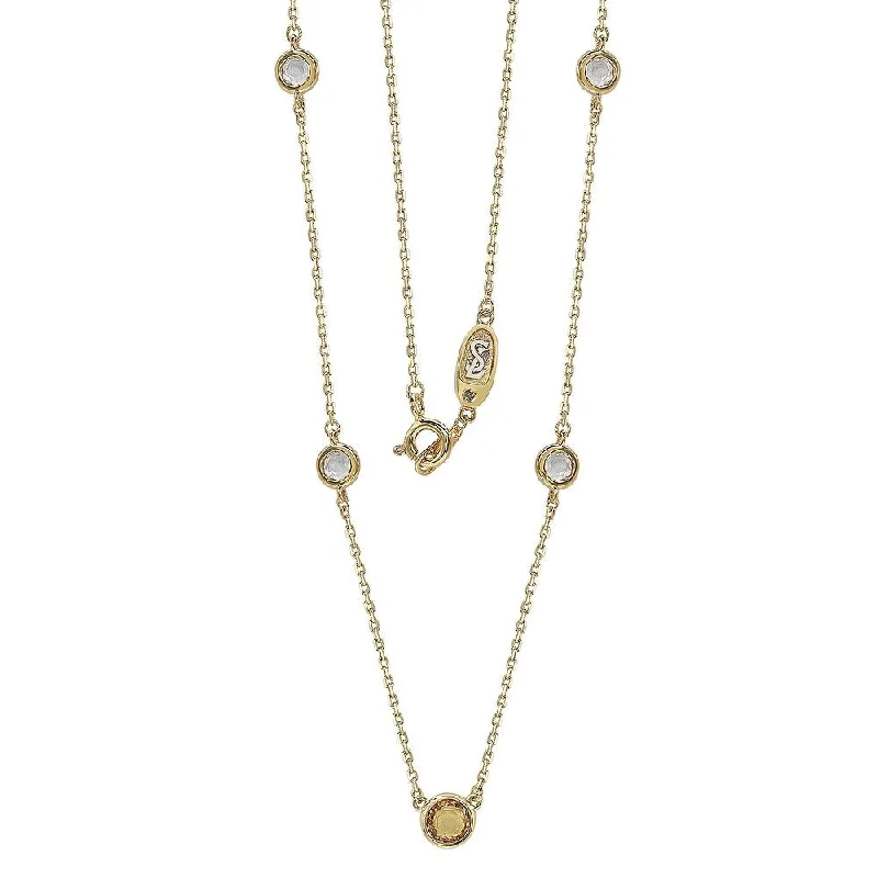 Women's Buddha necklaces-Suzy Levian Yellow Sapphire & Diamond Accent (1.50cttw) Golden Sterling Silver 5 Stone Station Necklace