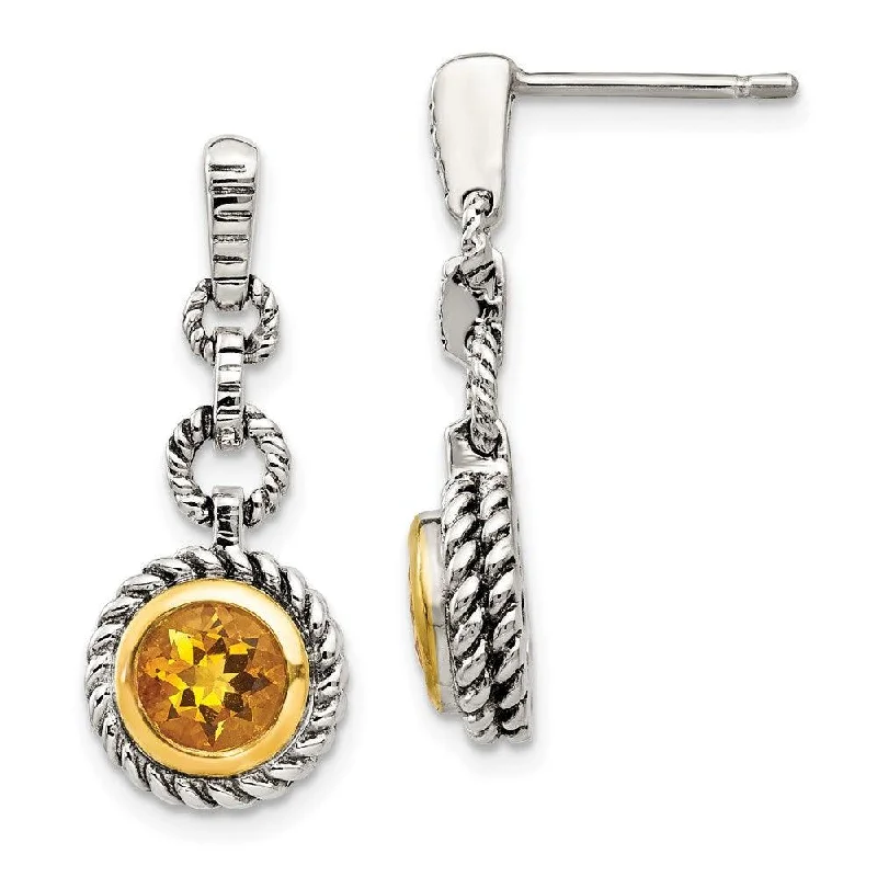 Women's silver-plated earrings-Sterling Silver w/Gold-tone Flash Gold-plated Citrine Earrings