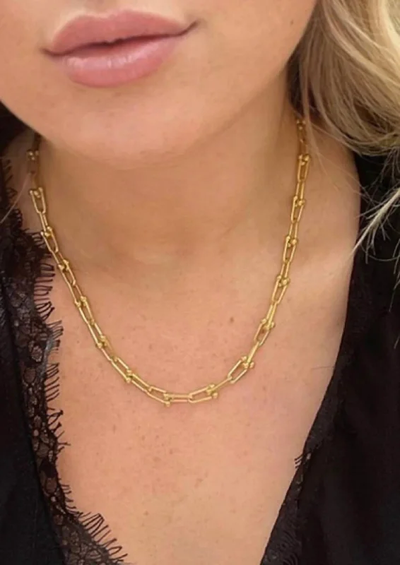 Women's custom engraving necklaces-Cuban Bead Stainless Steel Necklace In Gold