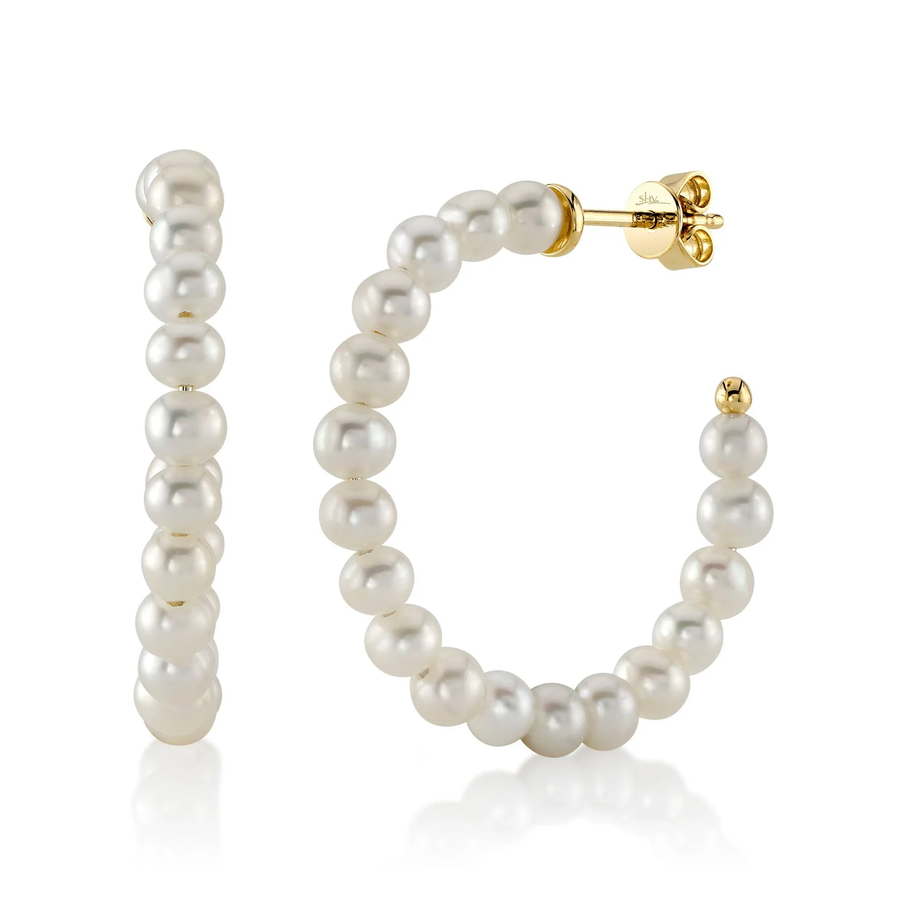 Women's leather earrings-14K GOLD PEARL MEDIUM BLAIRE HOOPS