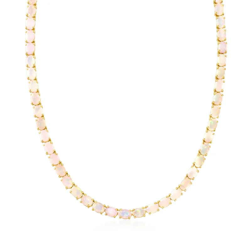 Women's fingerprint necklaces-Ross-Simons Ethiopian Opal Tennis Necklace in 18kt Gold Over Sterling