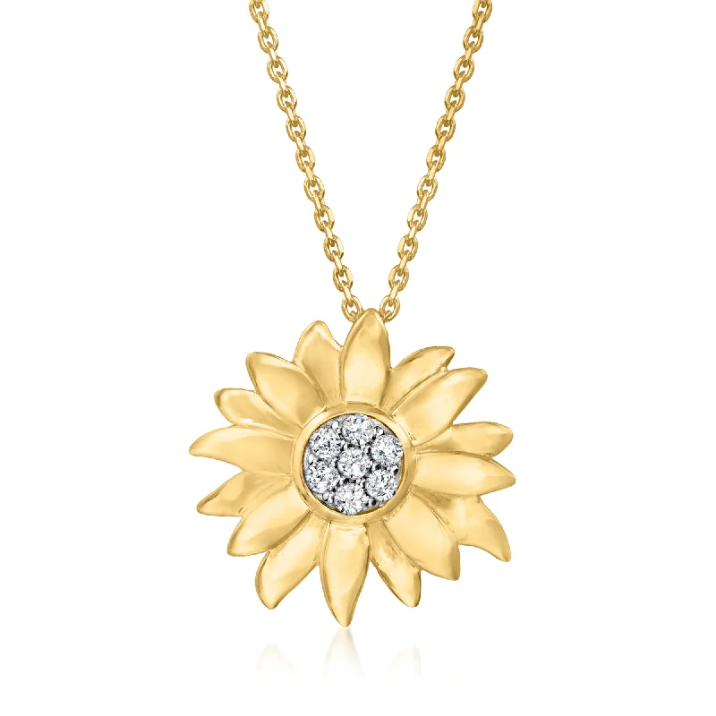 Women's diamond necklaces-Ross-Simons Diamond Sunflower Pendant Necklace in 18kt Gold Over Sterling