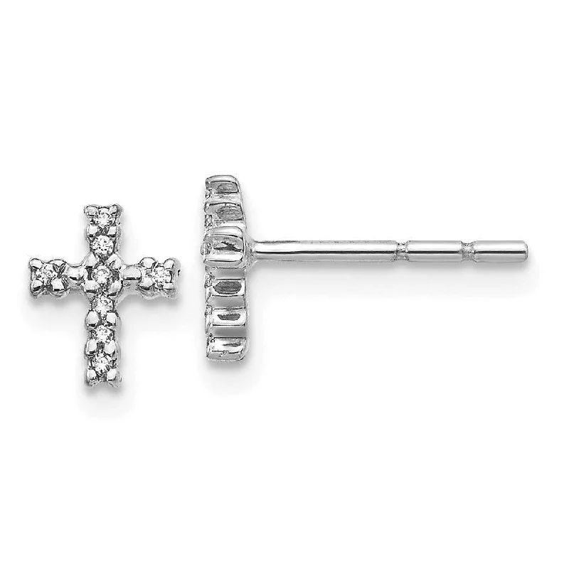 Women's pet memorial earrings-14K White Gold Polished Diamond Cross Post Earrings