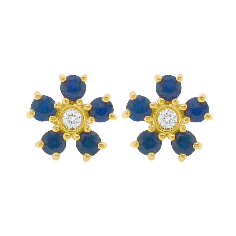 Women's zodiac earrings-14K GOLD DIAMOND AND SAPPHIRE STELLA FLOWER STUDS