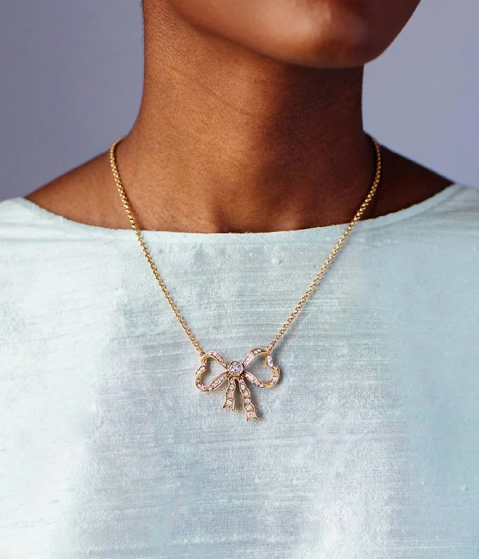 Women's anniversary necklaces-Betty Bow Necklace In Gold/crystal