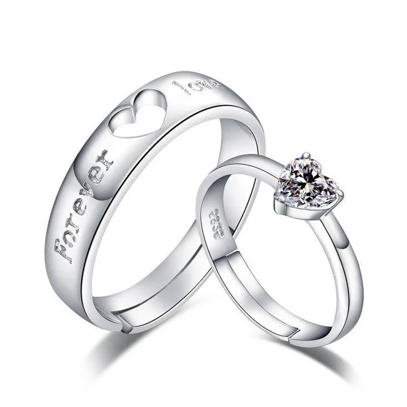 Women's emerald rings-Forever Love Matching Couples Ring Set