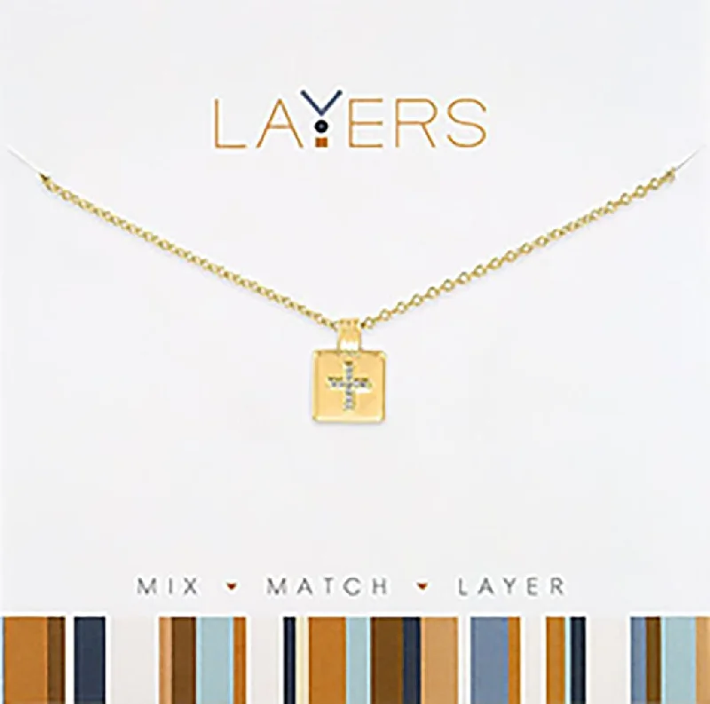 Women's diamond necklaces-Center Court: Gold Cubic Zirconia Cross Tag Necklace