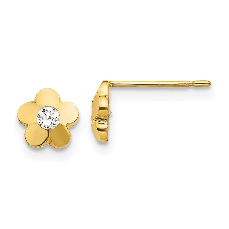 Women's dangle earrings-Madi K Kid's 14k  CZ D/C  Flower Post Earrings