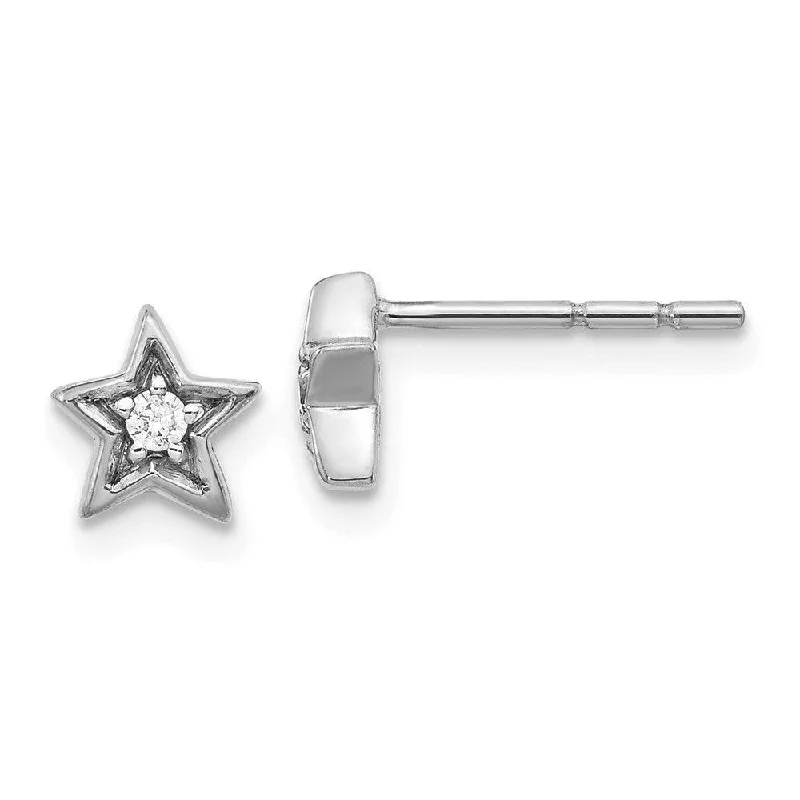 Women's mother-daughter earrings-14K White Gold Diamond Star Post Earrings