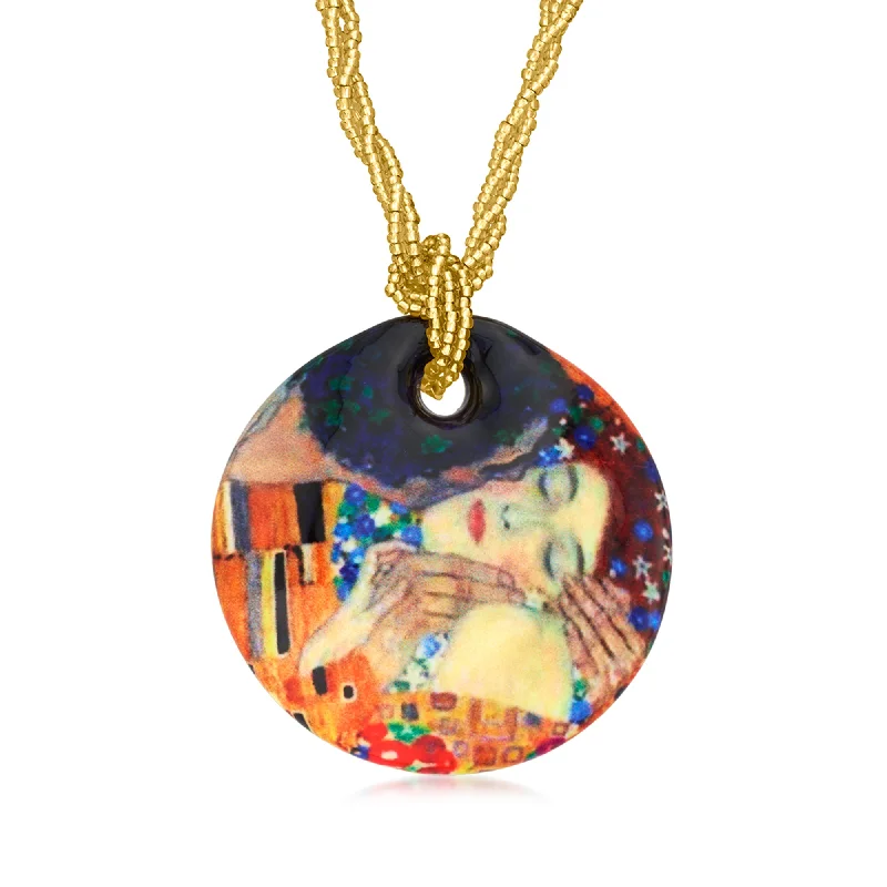 Women's platinum necklaces-Ross-Simons Italian "The Kiss" Murano Glass Bead Necklace With 18kt Gold Over Sterling