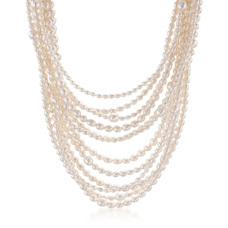 Women's art deco necklaces-Ross-Simons 4-9mm Cultured Pearl Multi-Strand Necklace With Sterling Silver