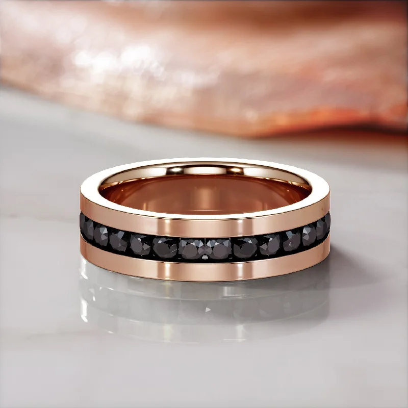 Women's zodiac rings-Moonlit Abyss - Channel Natural Black Diamond Wedding RIng