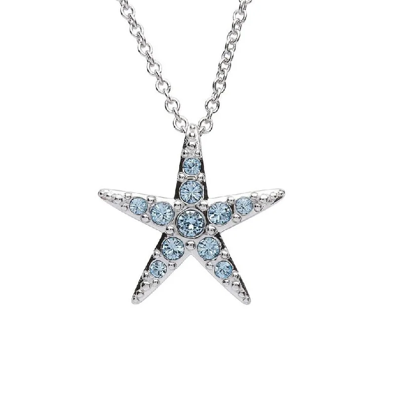 Designer women's necklaces-Ocean : Starfish Necklace With Aqua Crystals – Medium Size