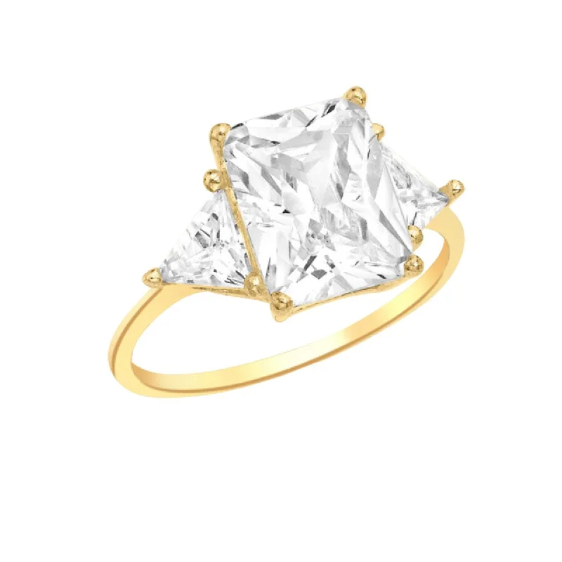 Women's Mother's Day rings-9K Yellow Gold Rectangular & Triangular CZ Ring