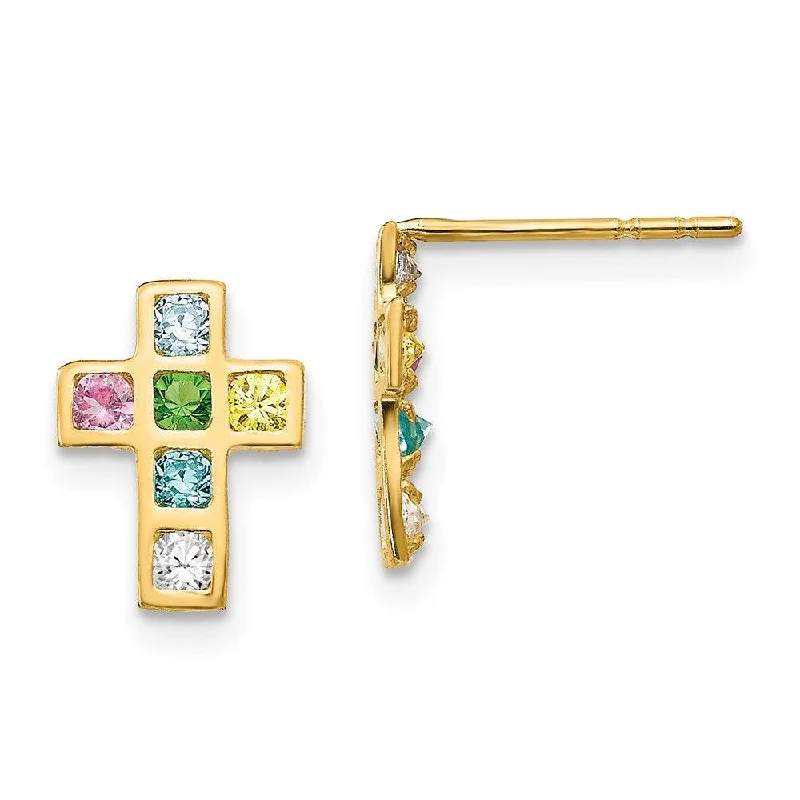 Women's family earrings-Madi K Kid's 14k  Multi-colored CZ Cross Post Earrings