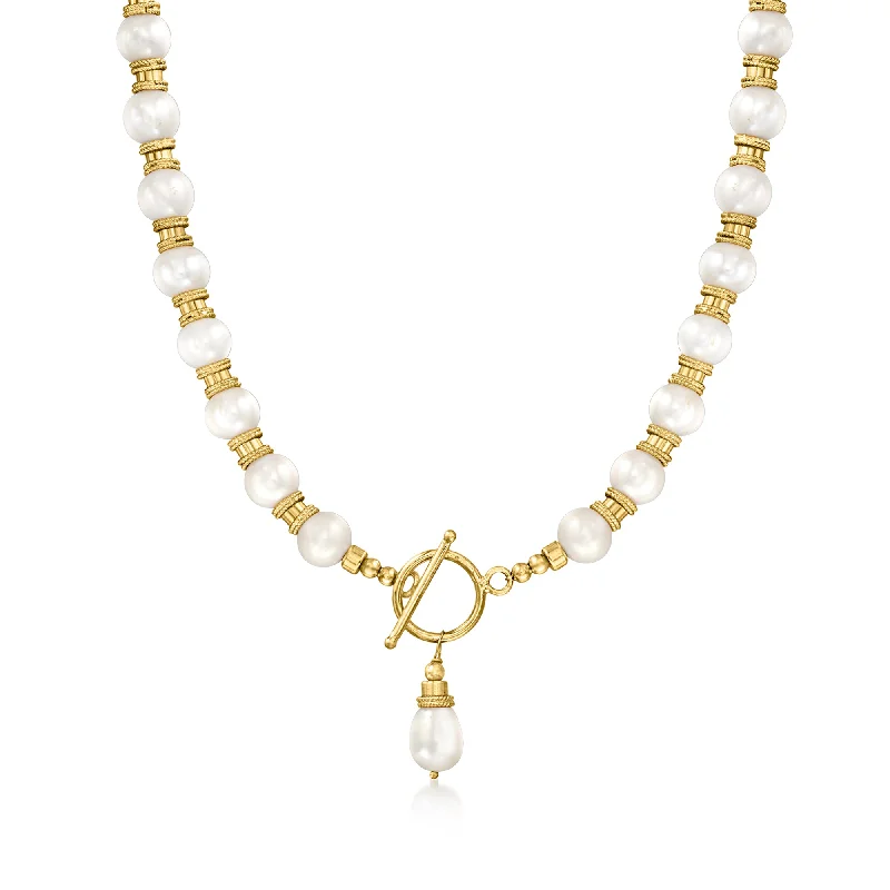 Women's silver-plated necklaces-Ross-Simons 8.5-9mm Cultured Pearl Necklace in 18kt Gold Over Sterling