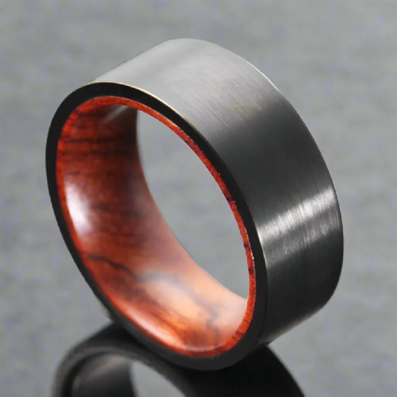 Women's luxury party rings-8mm Wooden Inlay & Black Surface Tungsten Carbide Ring