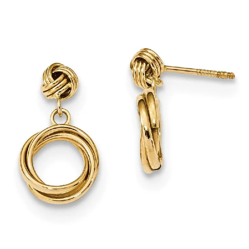 Women's limited edition earrings-Madi K Kid's 14k  Polished Love Knot with Small Fancy Dangle Post Earrings