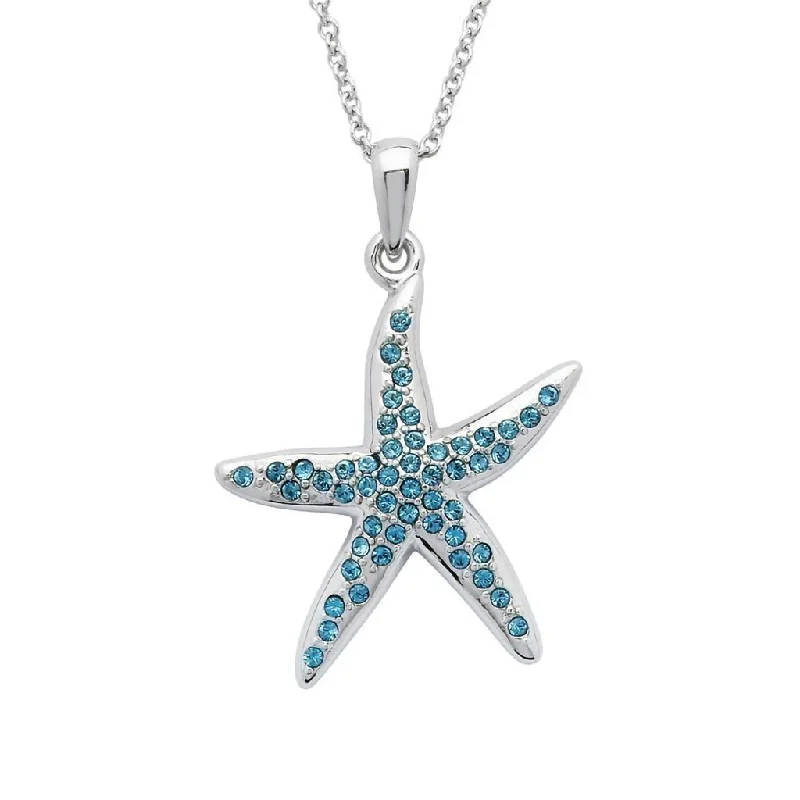 Women's gift necklaces-Ocean : Starfish Necklace Encrusted with Aqua Crystals