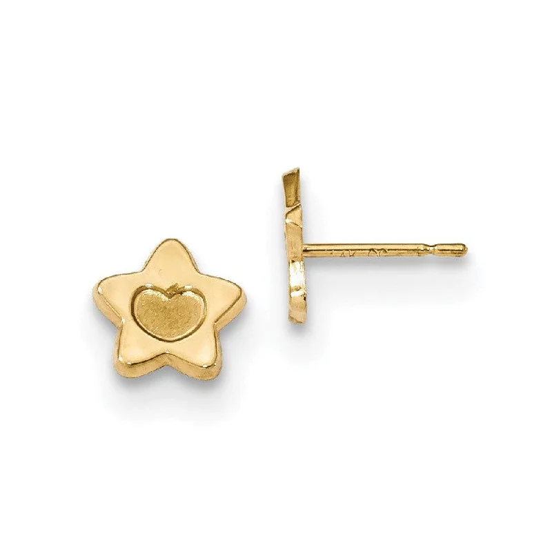 Women's eco-friendly earrings-Madi K Kid's 14k  Satin and Polished Heart in Star Post Earrings