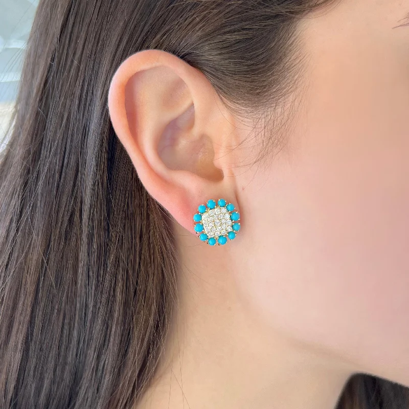 Designer women's earrings-14K GOLD DIAMOND TURQUOISE MARISSA STUDS