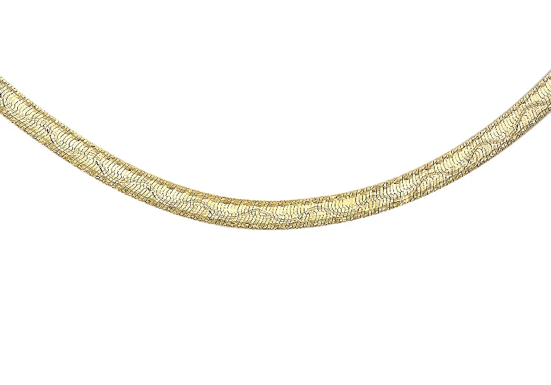 Women's Christmas rings-9K Yellow Gold 3.5mm Wave Herringbone Chain 16"