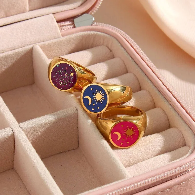 Women's limited edition rings-Circular Universe Golden Stainless Steel Tarnish Free Ring