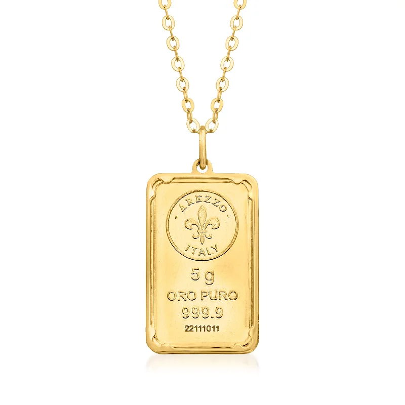 Women's sapphire necklaces-Ross-Simons Italian 24kt Yellow Gold Fleur-De-Lis 5-Gram Ingot Pendant Necklace With 14kt Gold Frame