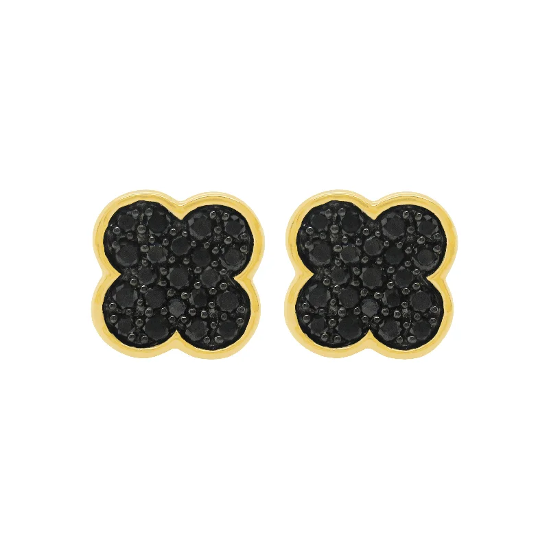 Women's eco-friendly earrings-14K GOLD BLACK DIAMOND CLARISSA CLOVER STUDS