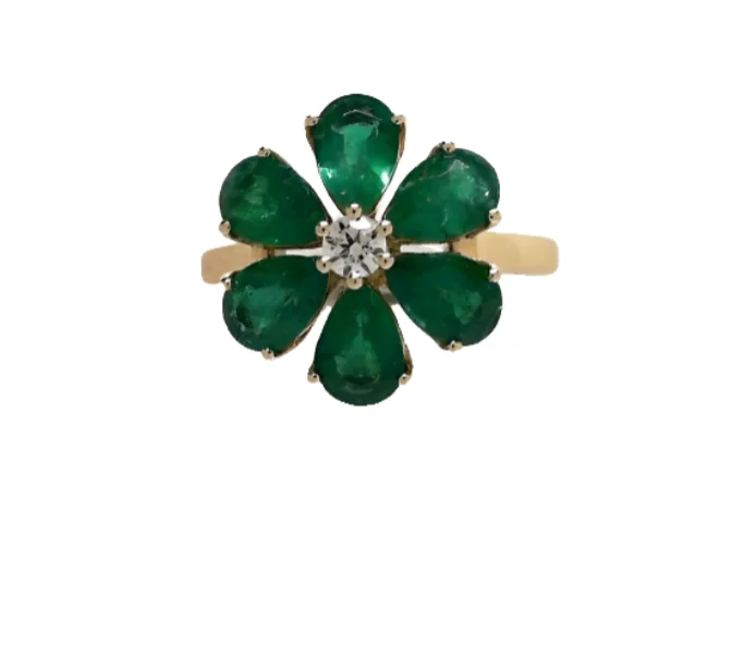 Women's symbolic rings-Emerald Floral Ring