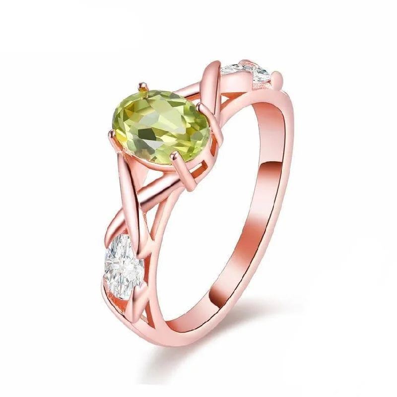 Women's bridal rings-Green Peridot Rose Gold Bohemian Ring