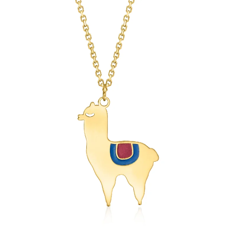 Women's travel necklaces-Ross-Simons Italian 14kt Yellow Gold and Multicolored Enamel Llama Necklace