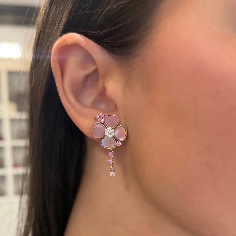 Women's hypoallergenic earrings-18K GOLD DIAMOND PINK FAUNA EARRINGS