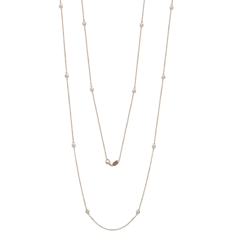 Women's vintage-inspired necklaces-Suzy Levian 14k Rose Gold 2 CTTW Bezel Diamond Station Necklace (36 inch)