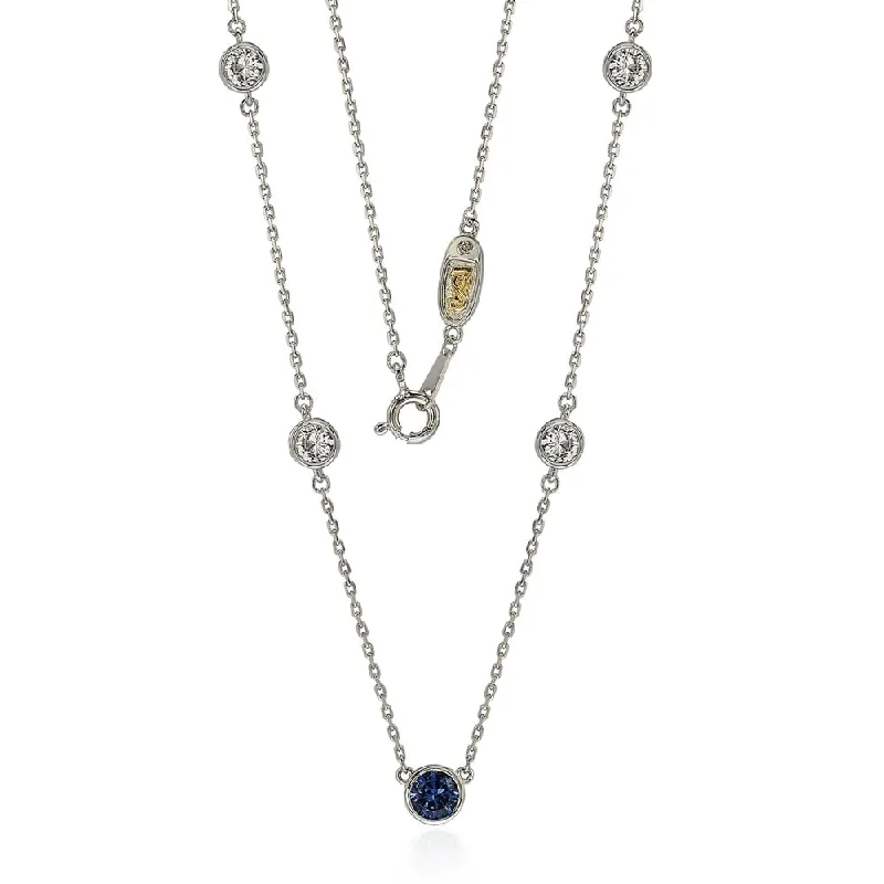 Vintage women's necklaces-Suzy Levian Sapphire & Diamond Accent (1.50cttw) Sterling Silver 5 Stone Station Necklace