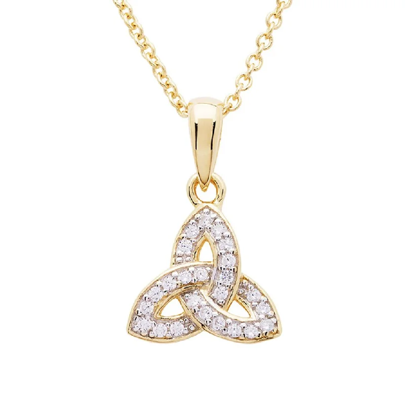 Women's evil eye necklaces-Shanore : 14KT Gold Vermeil Trinity Knot Necklace Studded with White Cubic Zirconias